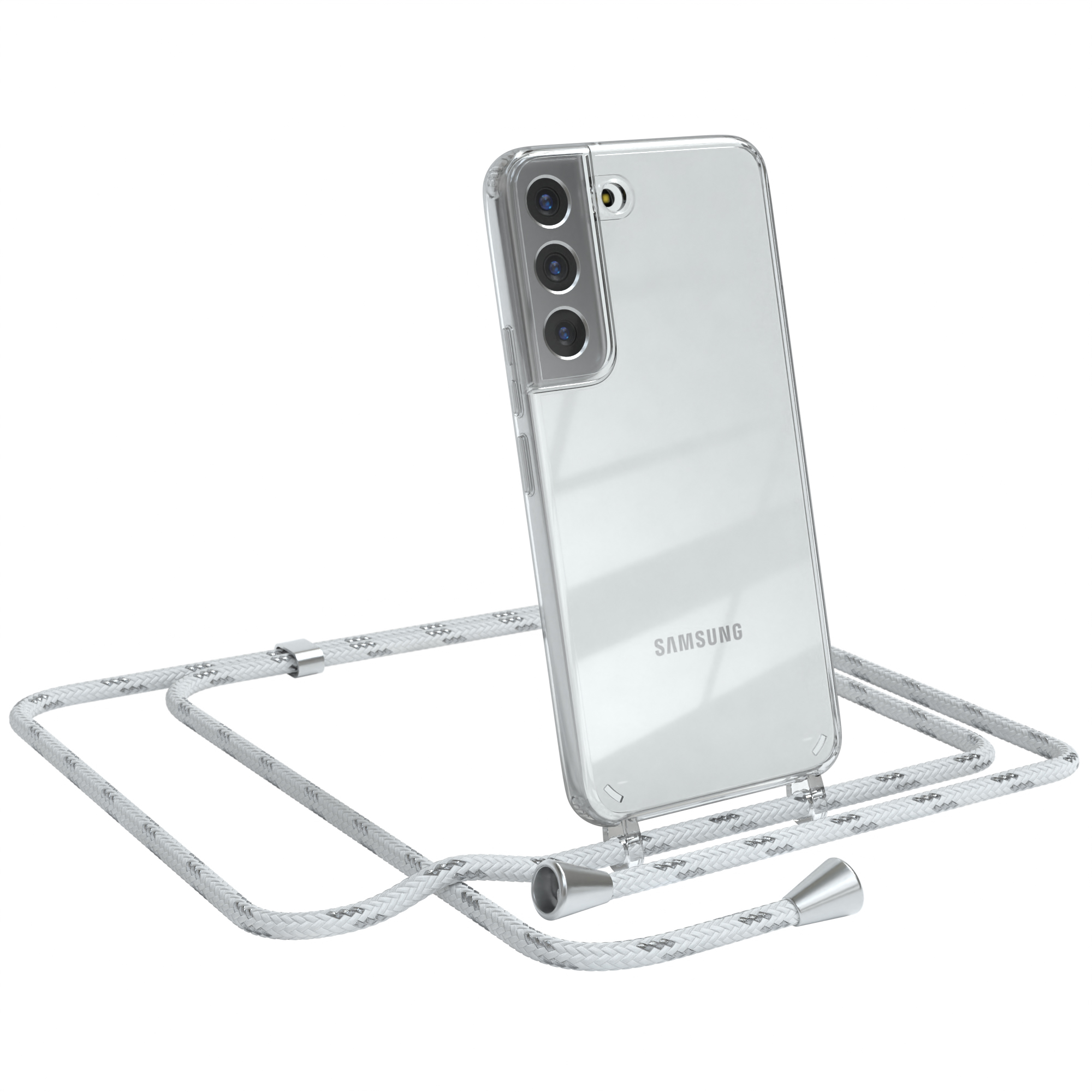 EAZY CASE Clear Cover mit Galaxy Weiß 5G, Umhängeband, Silber Umhängetasche, / Samsung, Clips S22