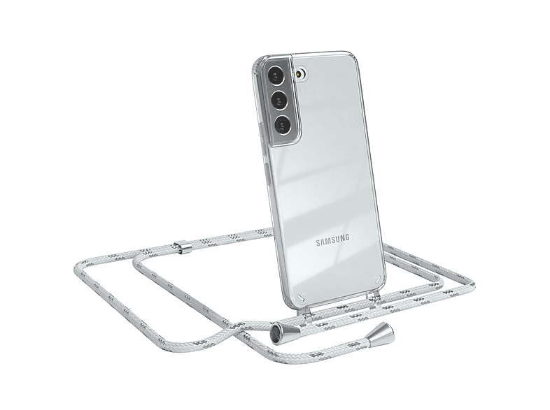 S22 Samsung, CASE / mit Clips Clear Umhängetasche, Weiß Umhängeband, 5G, Galaxy EAZY Silber Cover