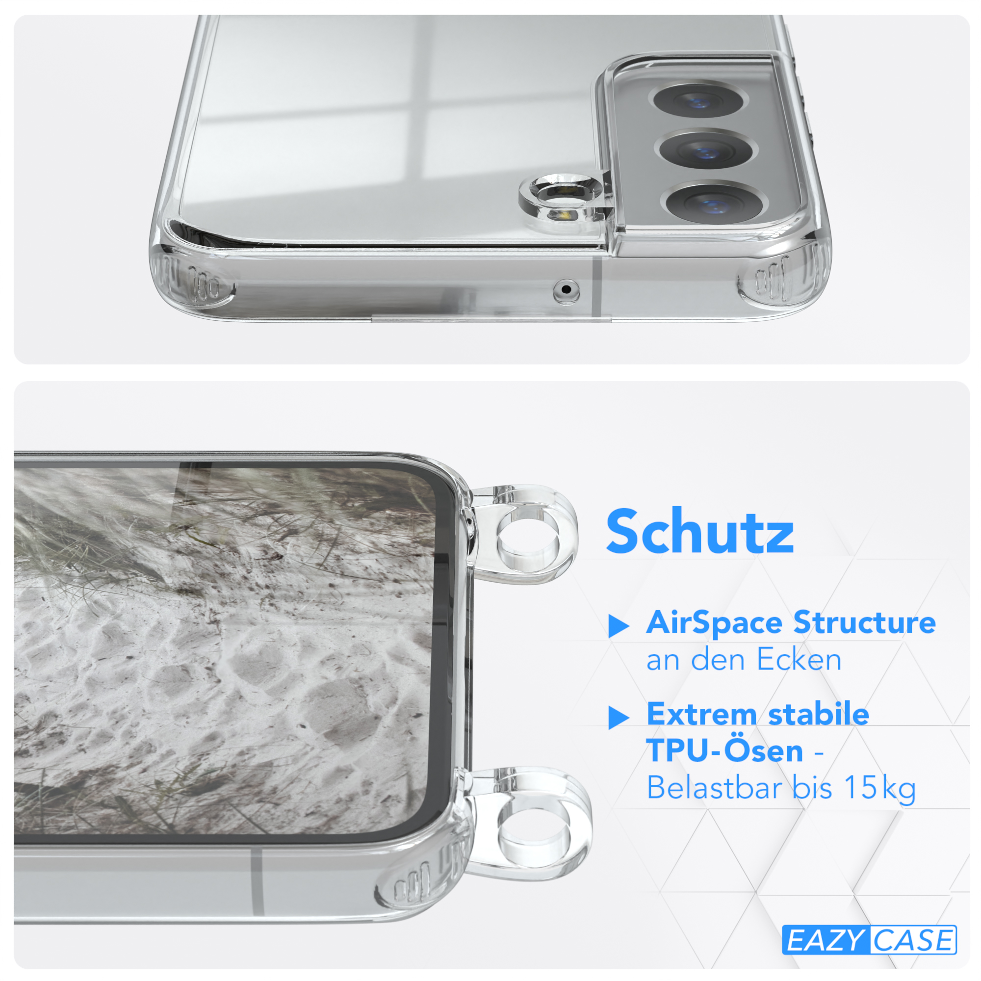Samsung, 5G, Weiß Clips S22 Galaxy CASE EAZY Silber Umhängeband, Umhängetasche, Cover Clear / mit