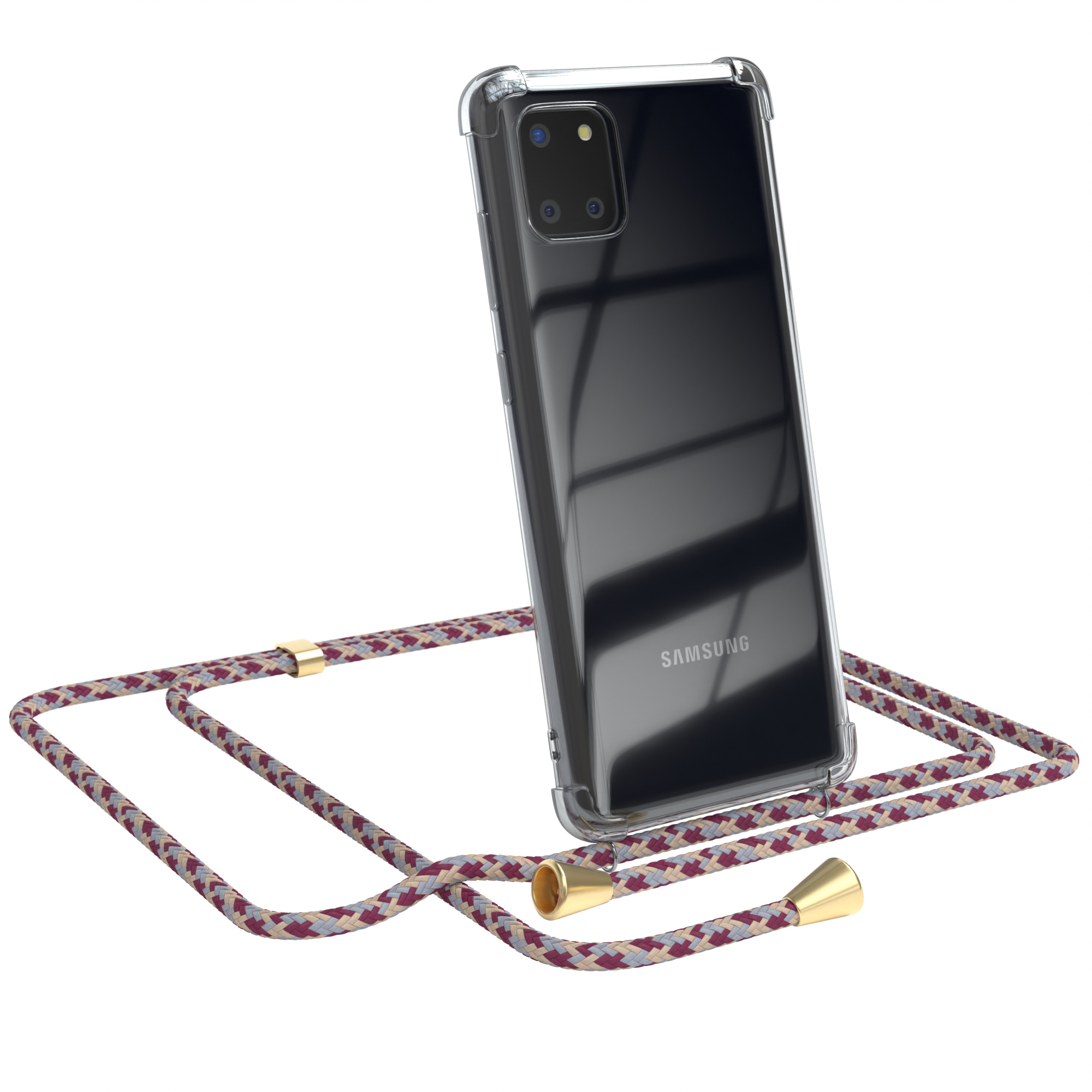 Galaxy Umhängetasche, Clear 10 CASE Samsung, Note Clips mit Umhängeband, Gold Cover EAZY Beige Camouflage / Rot Lite,