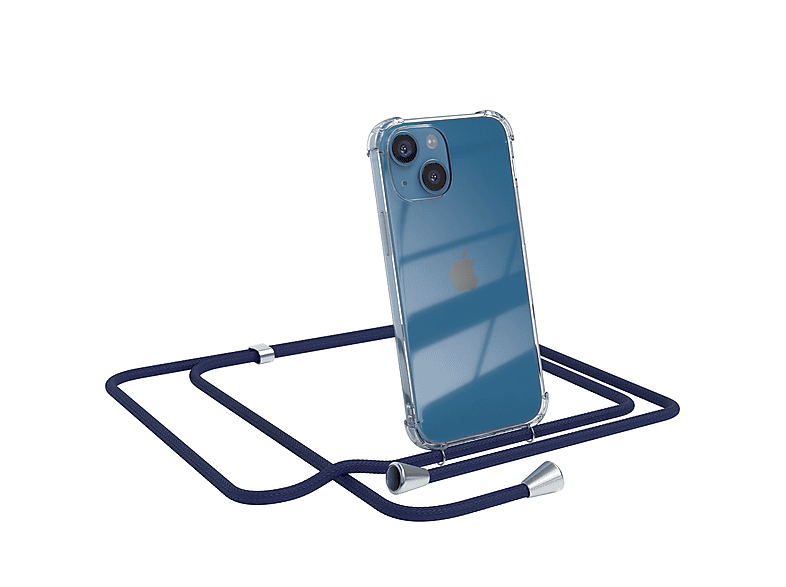EAZY CASE Clear Cover Apple, Blau / mit Clips Silber Mini, 13 iPhone Umhängetasche, Umhängeband
