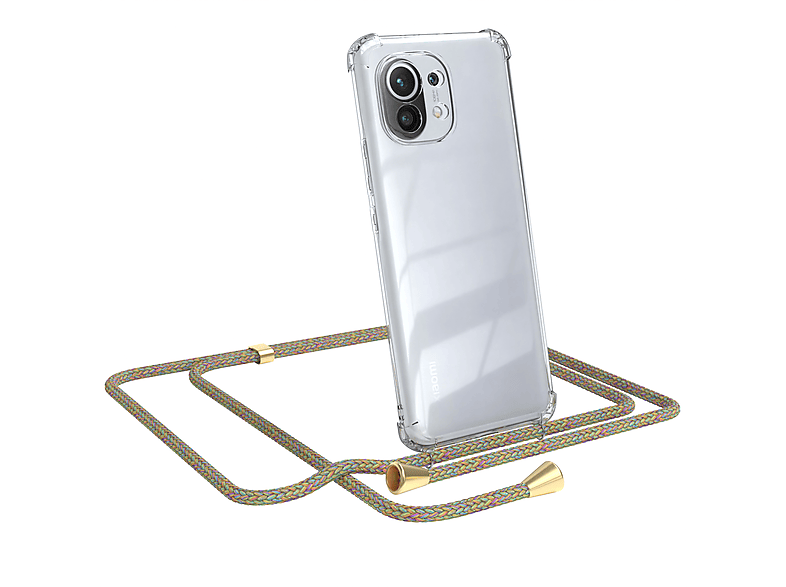 EAZY CASE Clear Cover mit Umhängeband, Umhängetasche, Xiaomi, Mi 11 5G, Bunt / Clips Gold