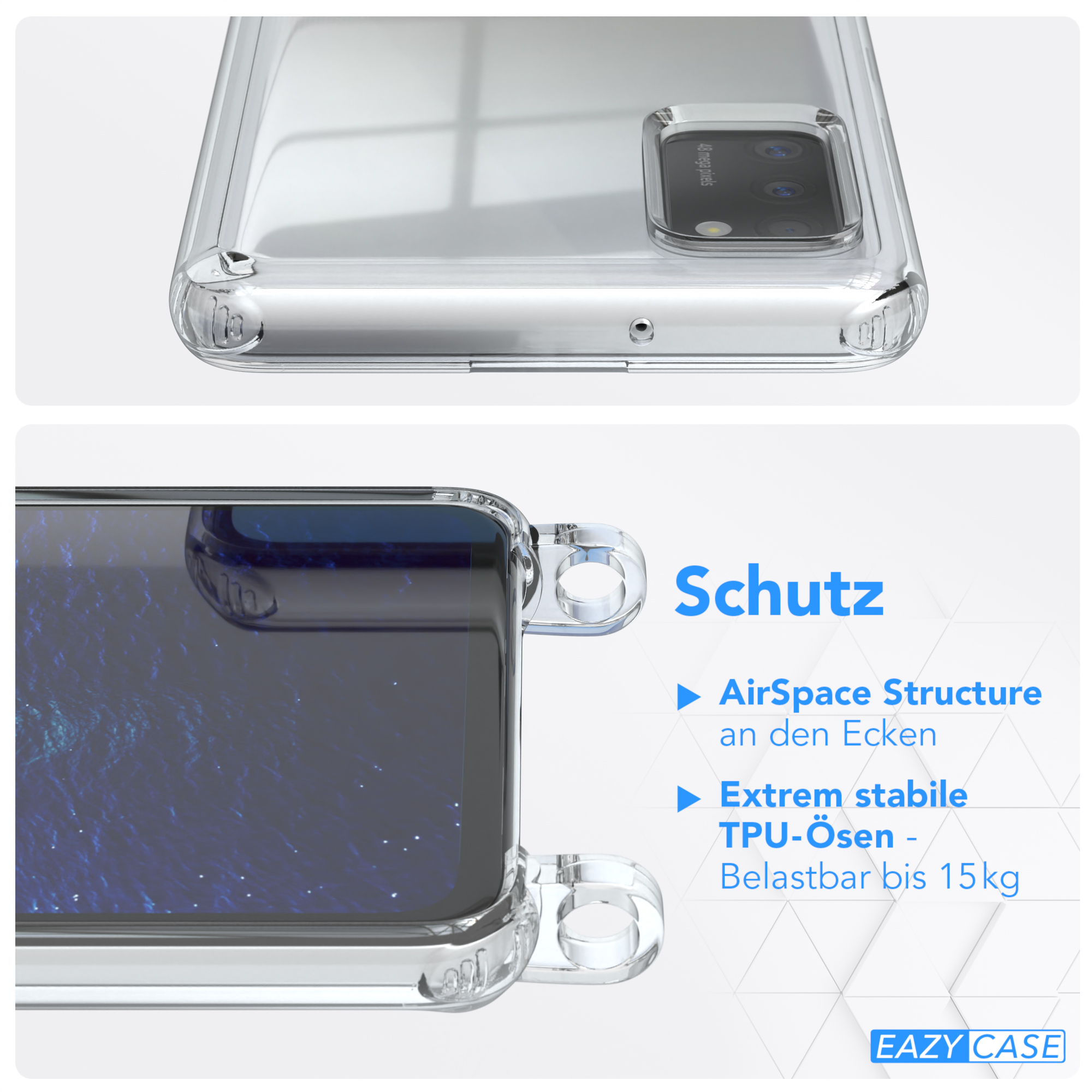 EAZY CASE Clear Cover Clips Samsung, / Galaxy Blau A41, mit Umhängetasche, Umhängeband, Silber
