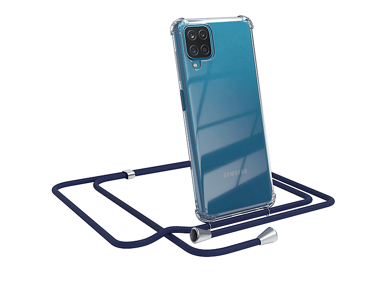 EAZY CASE Clear Cover Galaxy Samsung, / Umhängetasche, Blau Umhängeband, mit A12, Clips Silber