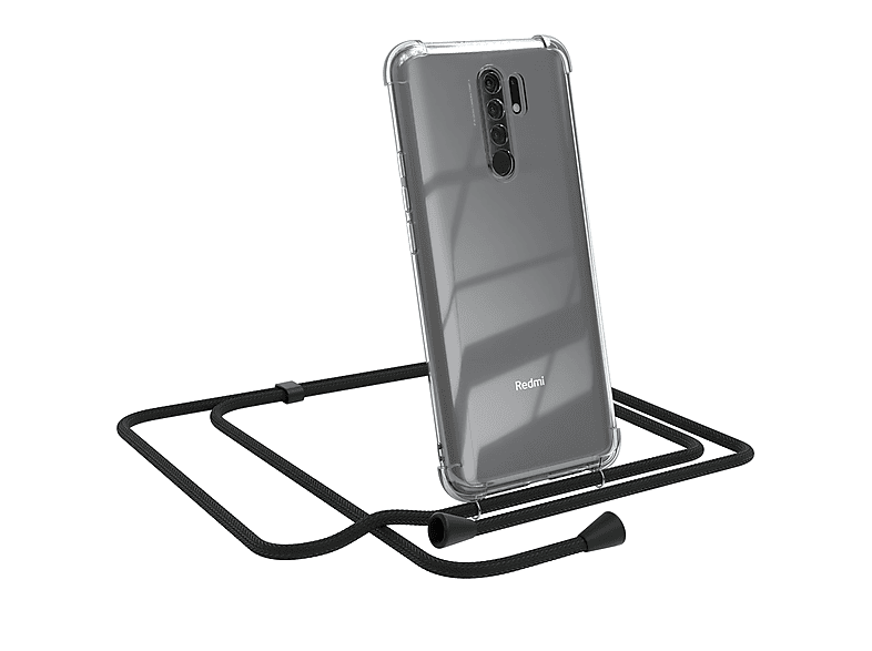 EAZY CASE Clear Cover mit Umhängeband, Umhängetasche, Xiaomi, Redmi 9 / Redmi 9 Prime, Schwarz