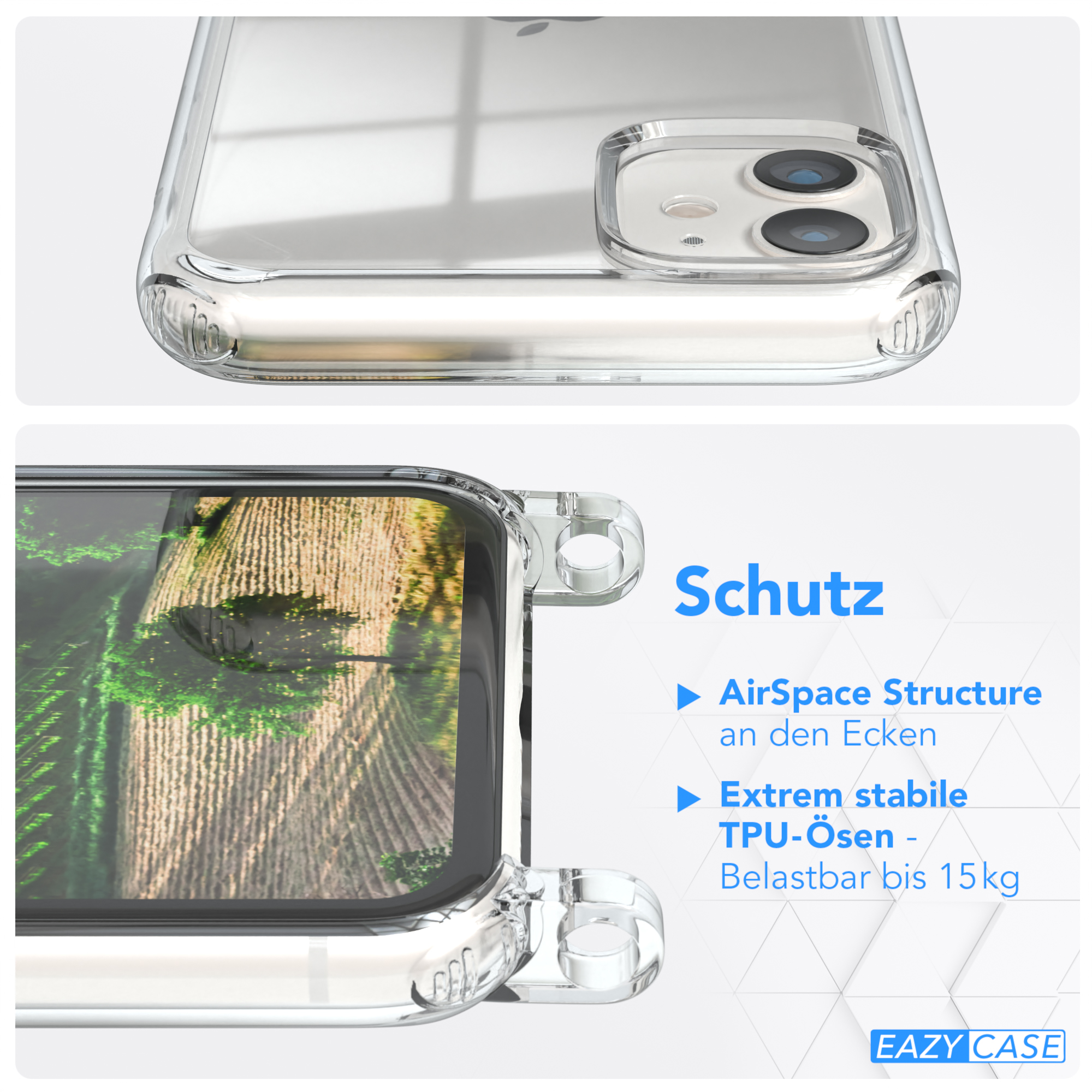 EAZY CASE Clear Umhängetasche, Cover 11, Grün Gold Apple, / iPhone Umhängeband, Clips mit
