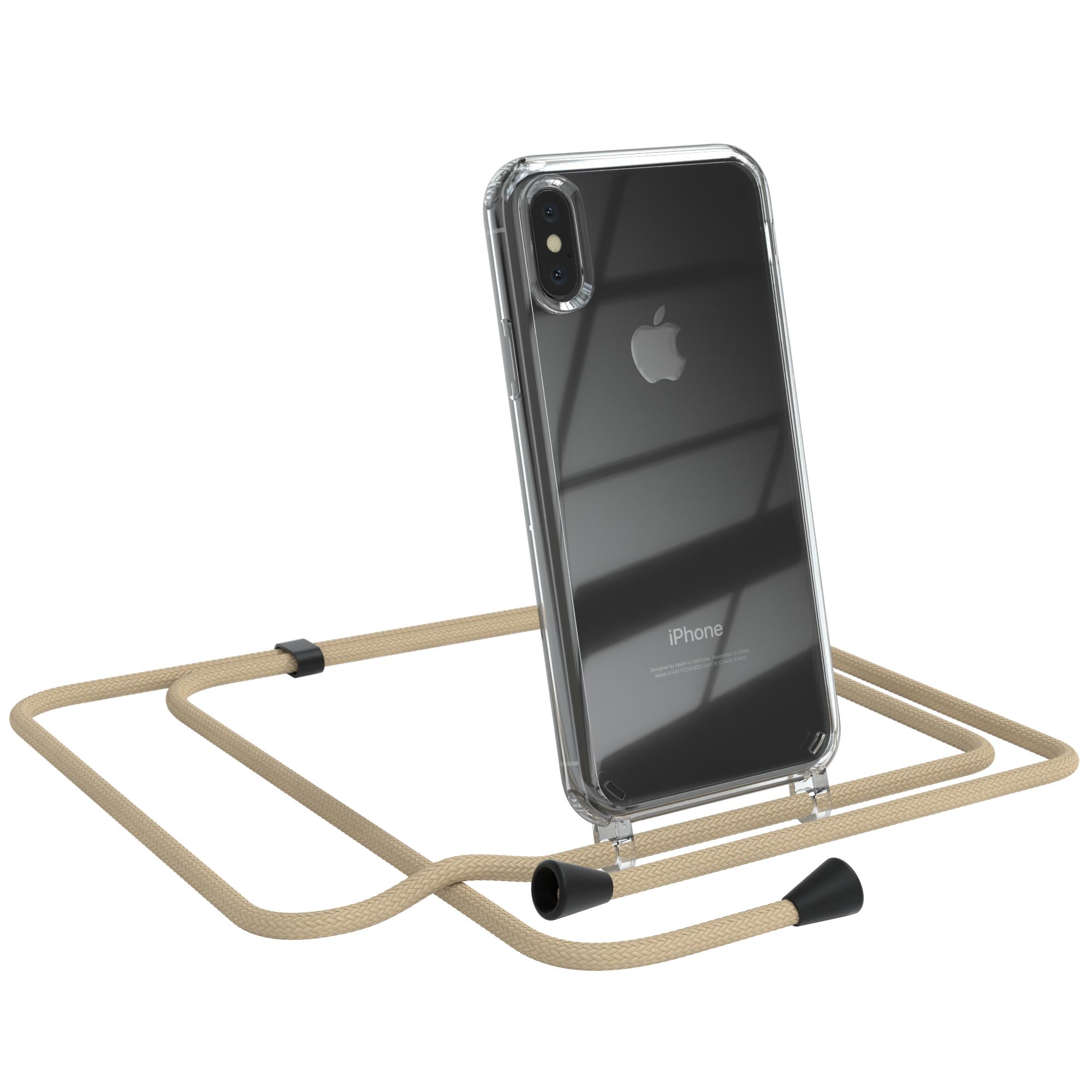 EAZY CASE Clear Cover mit Taupe Umhängeband, XS Umhängetasche, Beige iPhone Max, Apple