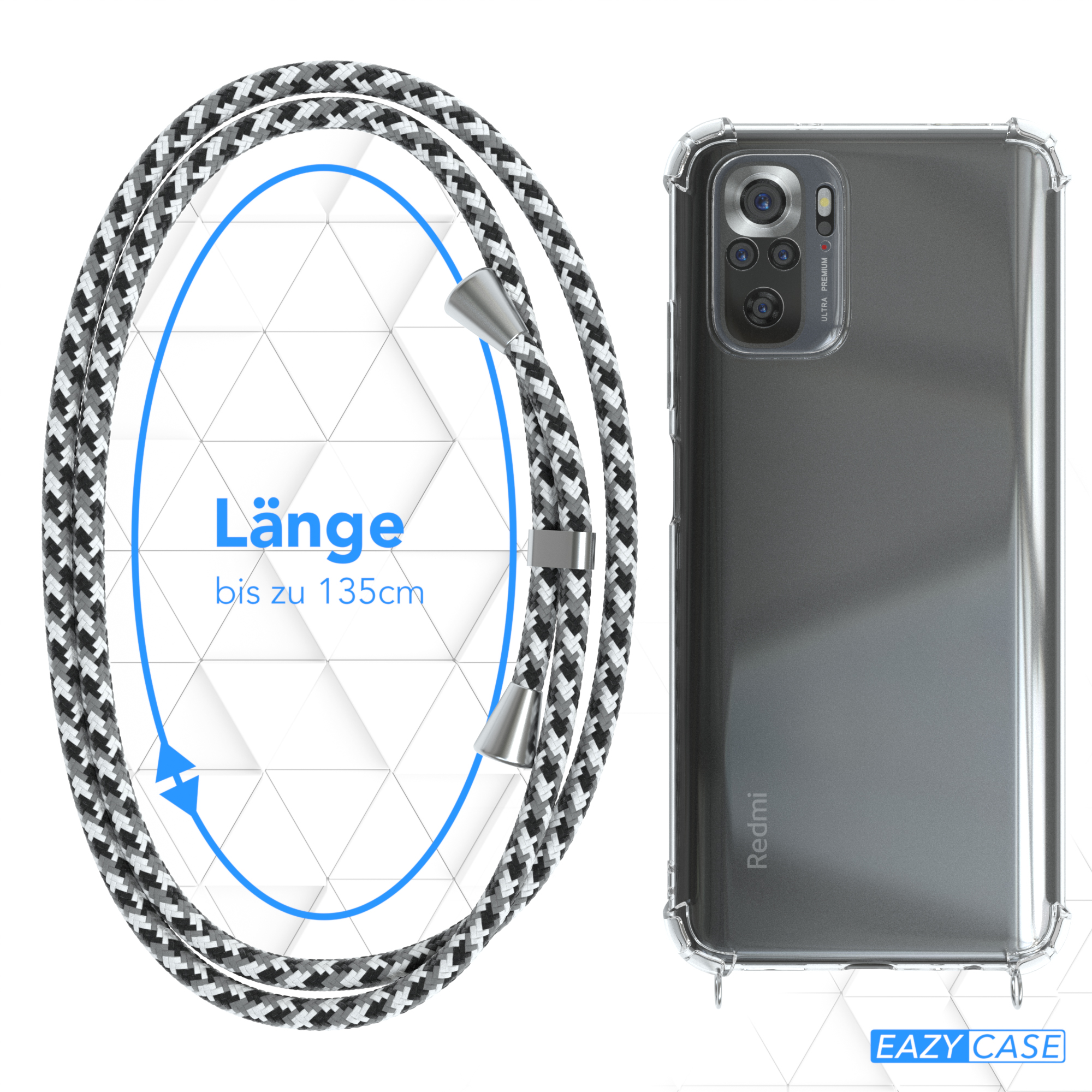 EAZY CASE Clear Cover mit 10S, Redmi Clips 10 Silber Camouflage Note / Xiaomi, / Umhängeband, Umhängetasche, Schwarz