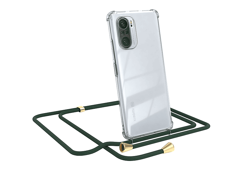 EAZY CASE Clear Cover mit Umhängeband, Umhängetasche, Xiaomi, Mi 11i, Grün / Clips Gold