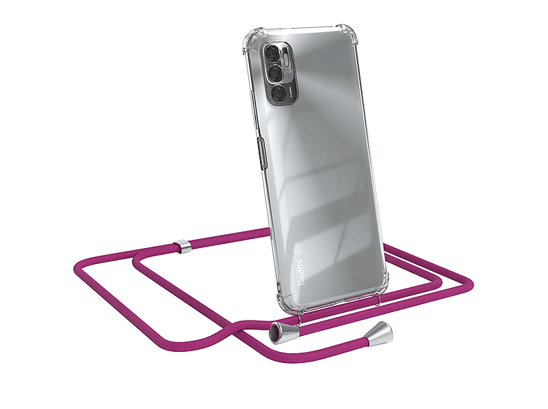 5G, Pink Umhängetasche, CASE Silber Clear Umhängeband, Redmi Xiaomi, EAZY / 10 mit Cover Note Clips