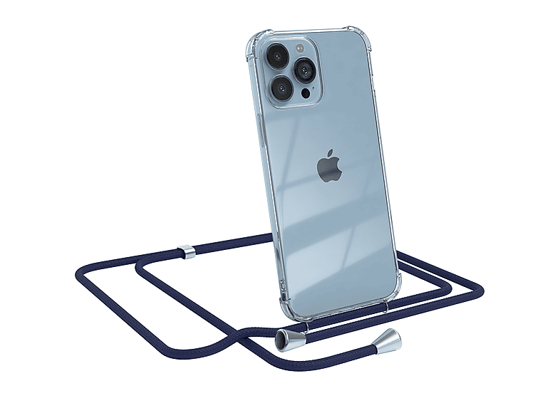 EAZY CASE Clear mit Pro Apple, Clips Max, Cover Blau Silber Umhängetasche, 13 iPhone / Umhängeband