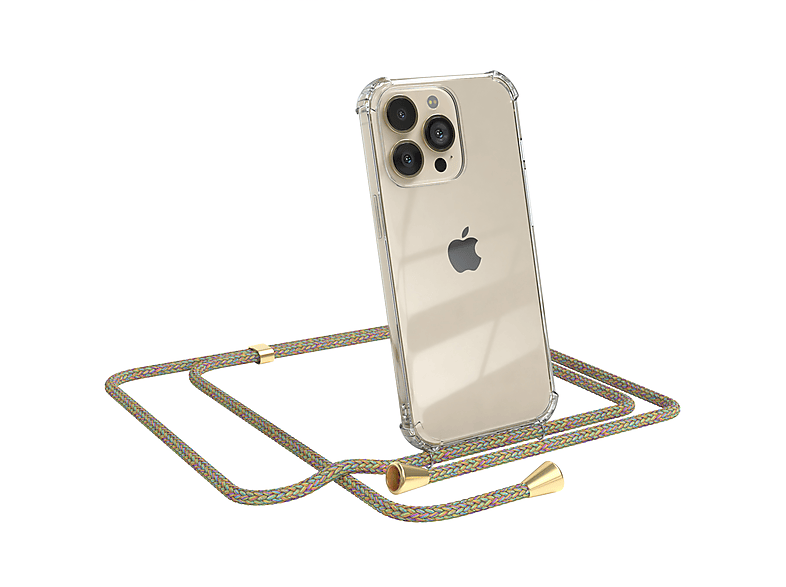 EAZY CASE Clear Cover mit Pro, Clips / Apple, Umhängetasche, 13 iPhone Gold Umhängeband, Bunt