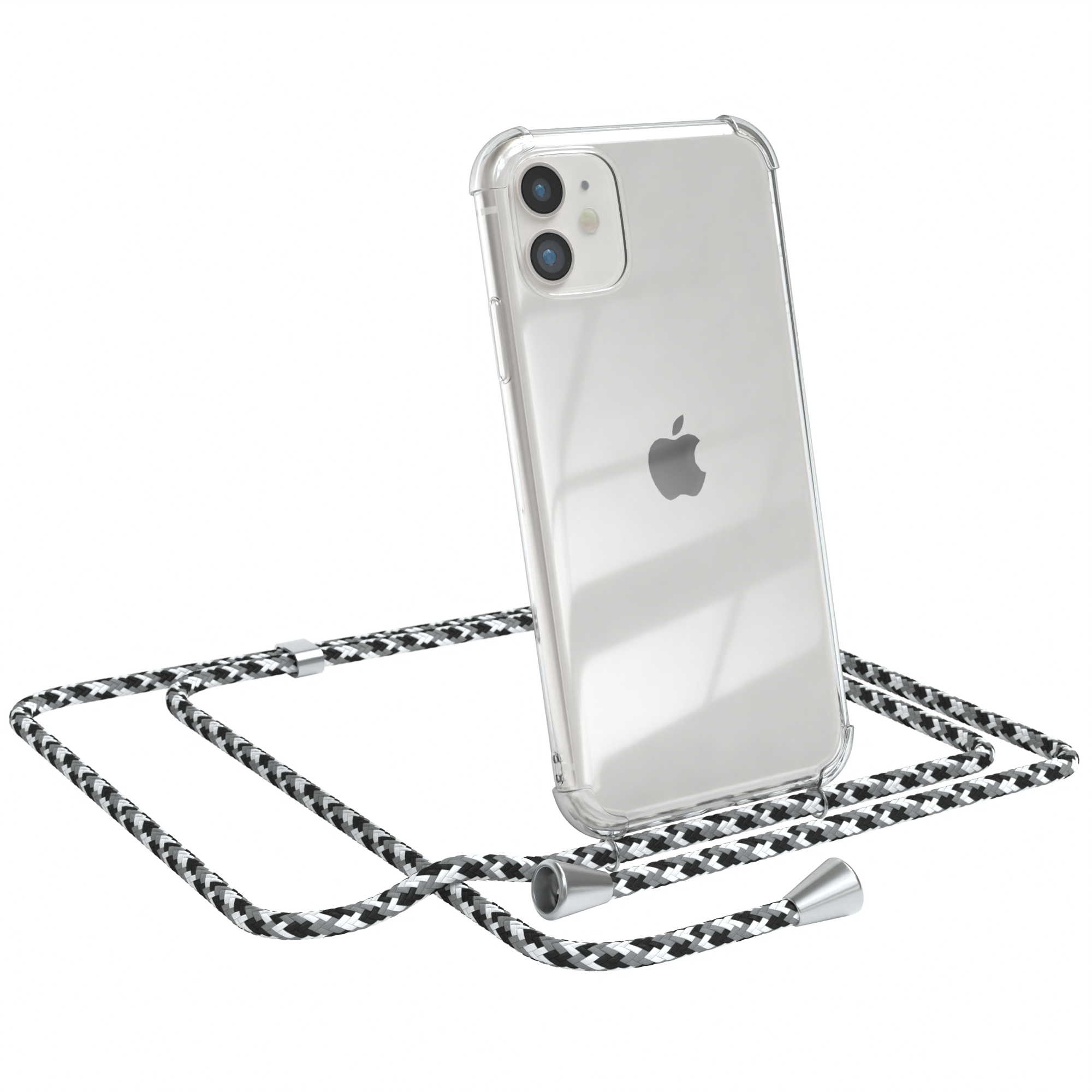11, Cover Umhängeband, Apple, mit iPhone Clear / Schwarz Umhängetasche, CASE Clips EAZY Camouflage Silber