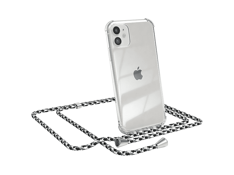 Apple, mit Silber Clips / Cover Camouflage 11, Umhängetasche, iPhone Clear EAZY Umhängeband, CASE Schwarz