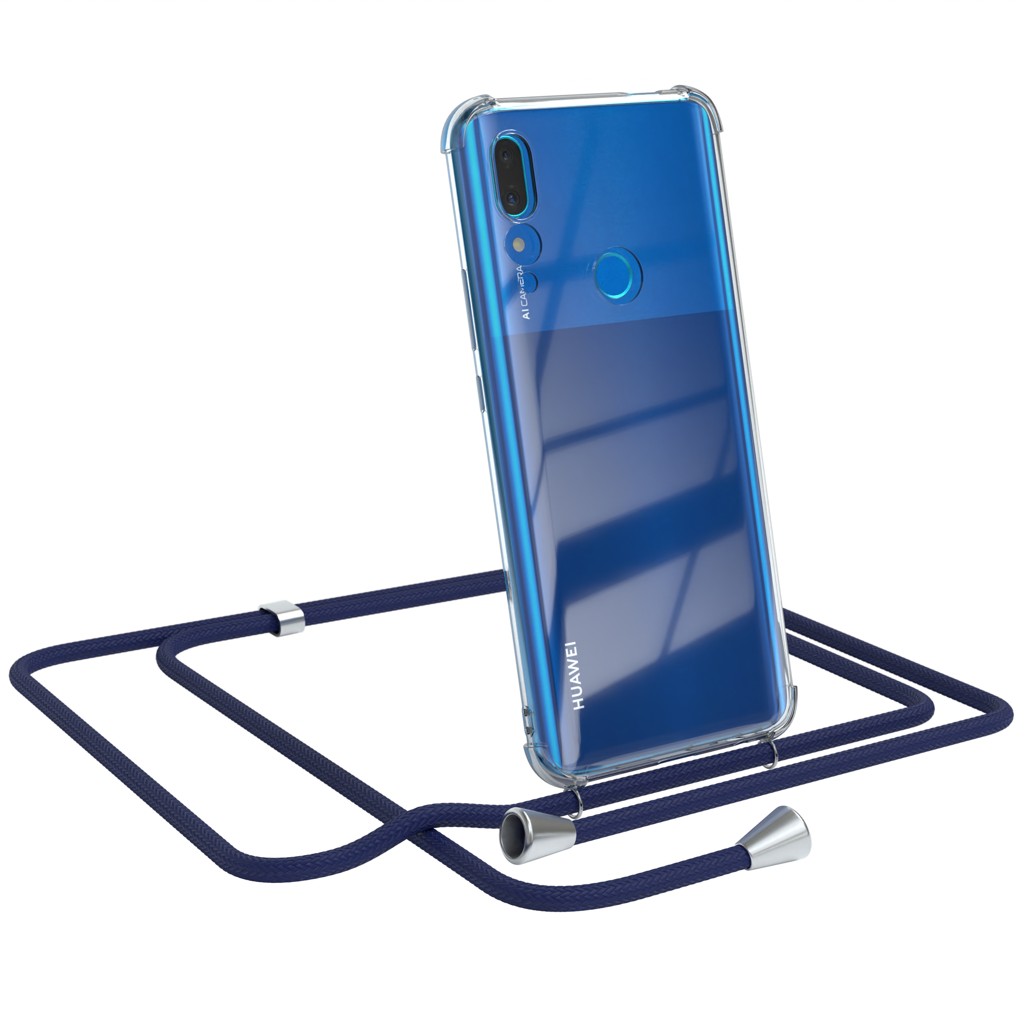 EAZY CASE Cover / Umhängetasche, Huawei, / Clear P Smart mit Umhängeband, Clips Silber Prime Blau Z Y9 (2019)