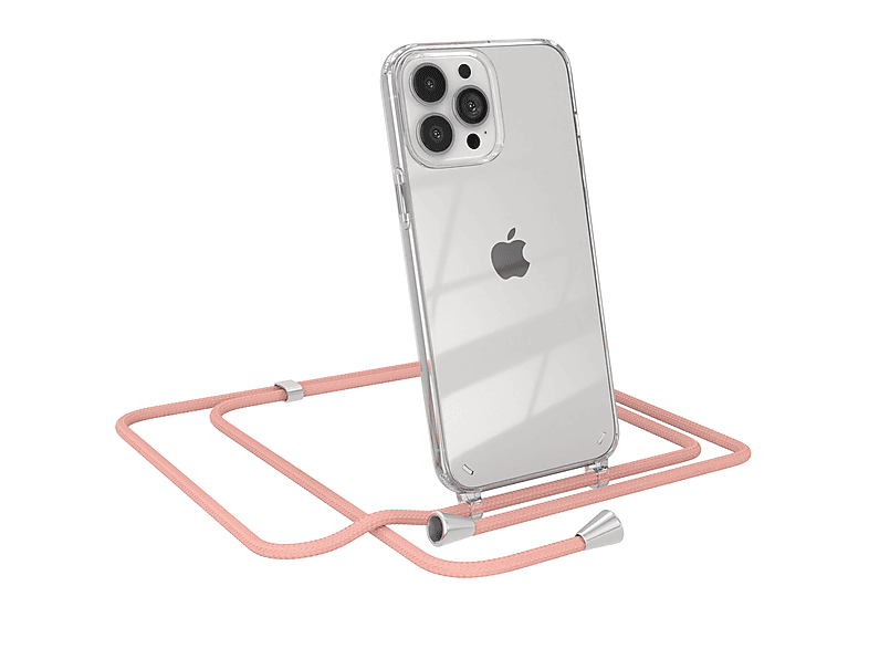 EAZY CASE Clear Cover mit Umhängeband, Umhängetasche, Apple, iPhone 13 Pro Max, Altrosa Uni