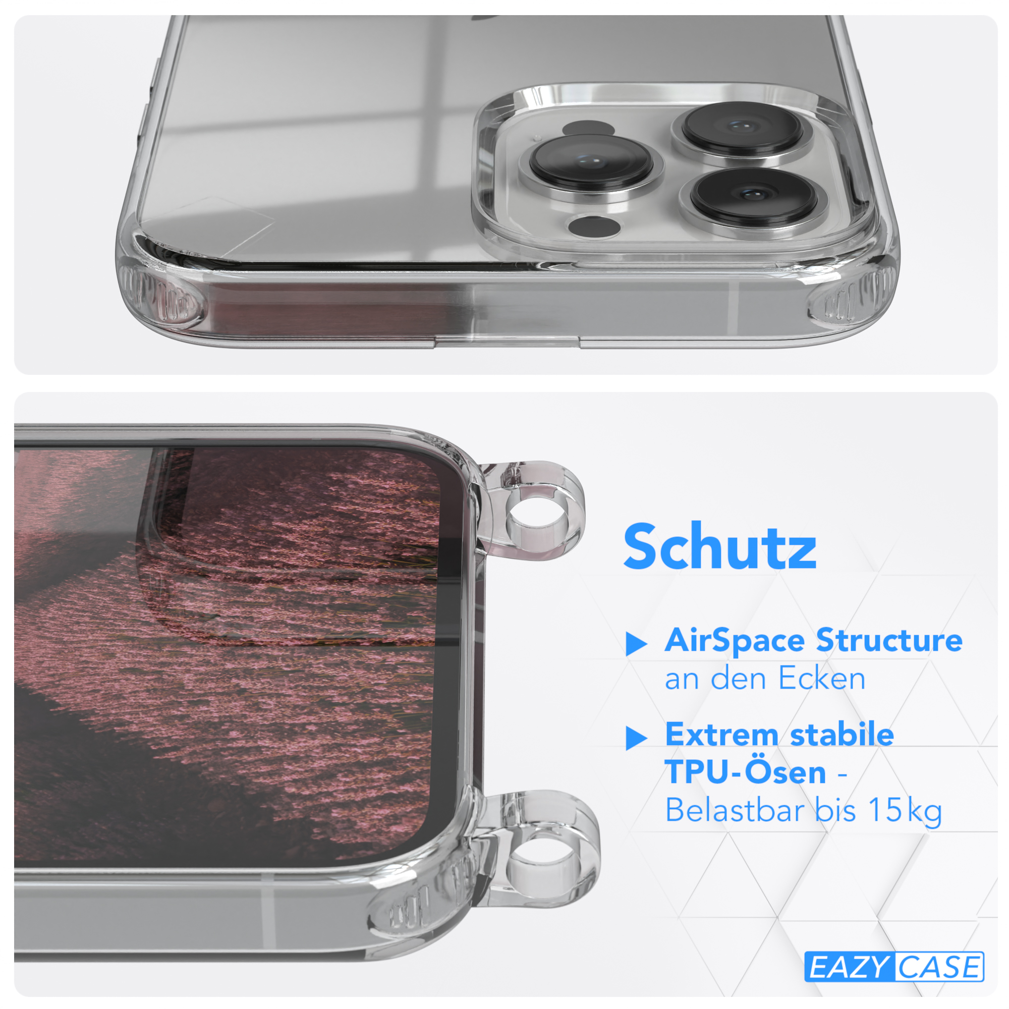 iPhone Cover mit Altrosa 13 Max, Apple, CASE EAZY Pro Umhängeband, Uni Clear Umhängetasche,