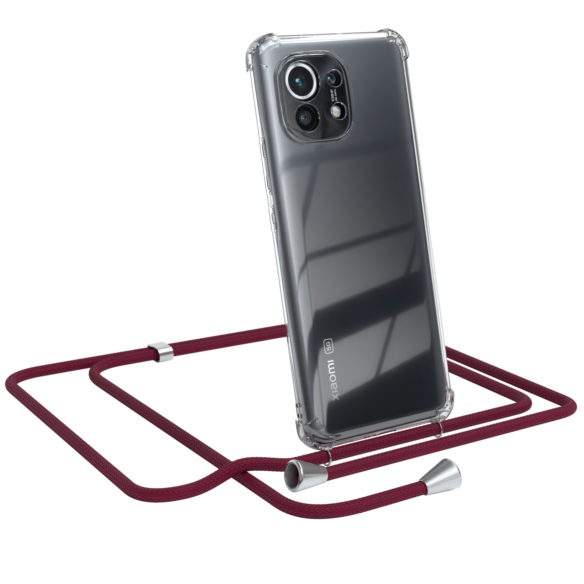 EAZY CASE Umhängetasche, Umhängeband, mit Mi 5G, / Bordeaux Xiaomi, 11 Silber Clips Rot Clear Cover
