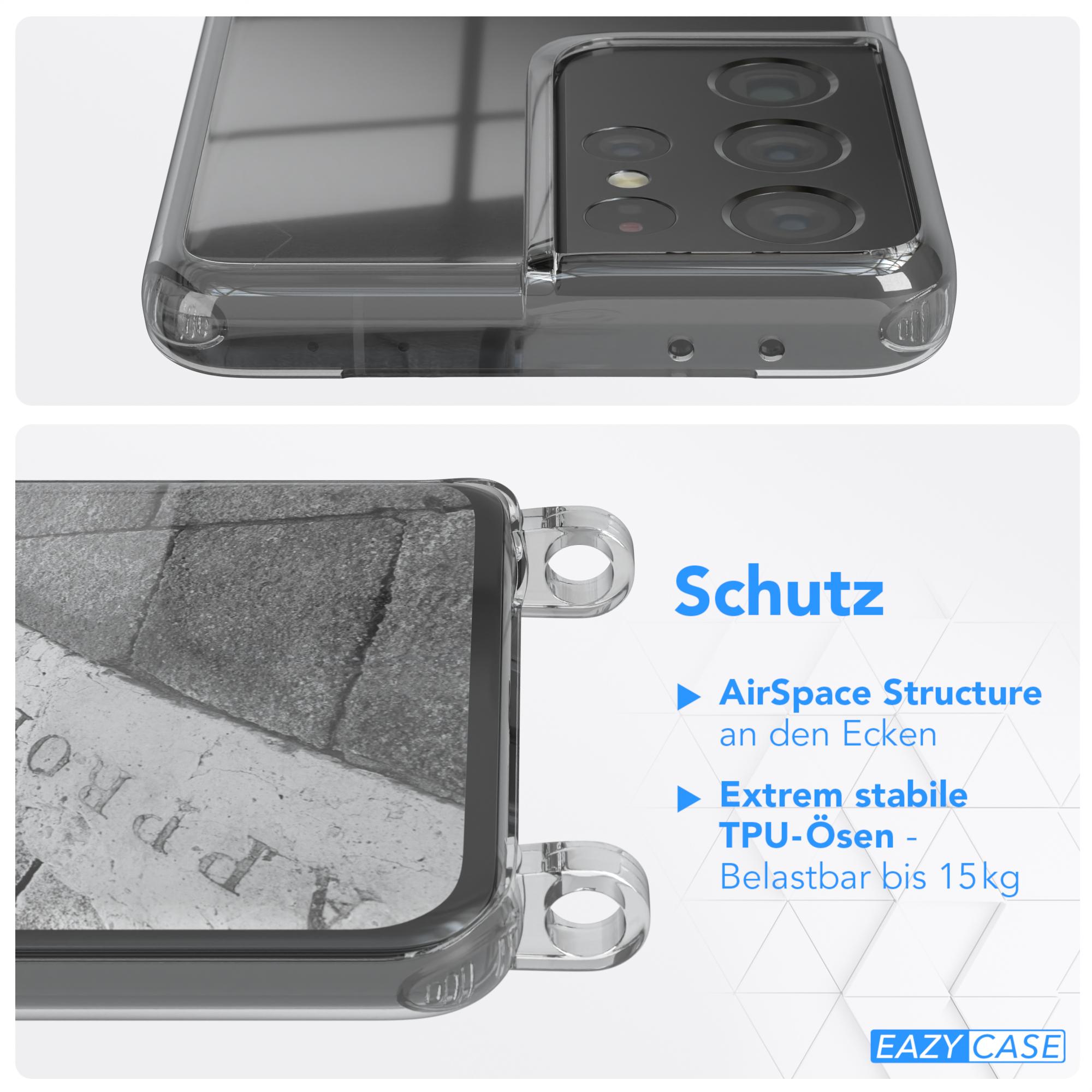 EAZY Clear 5G, S21 Ultra Umhängeband, mit Umhängetasche, Samsung, Galaxy Hellgrau Cover CASE Weiß