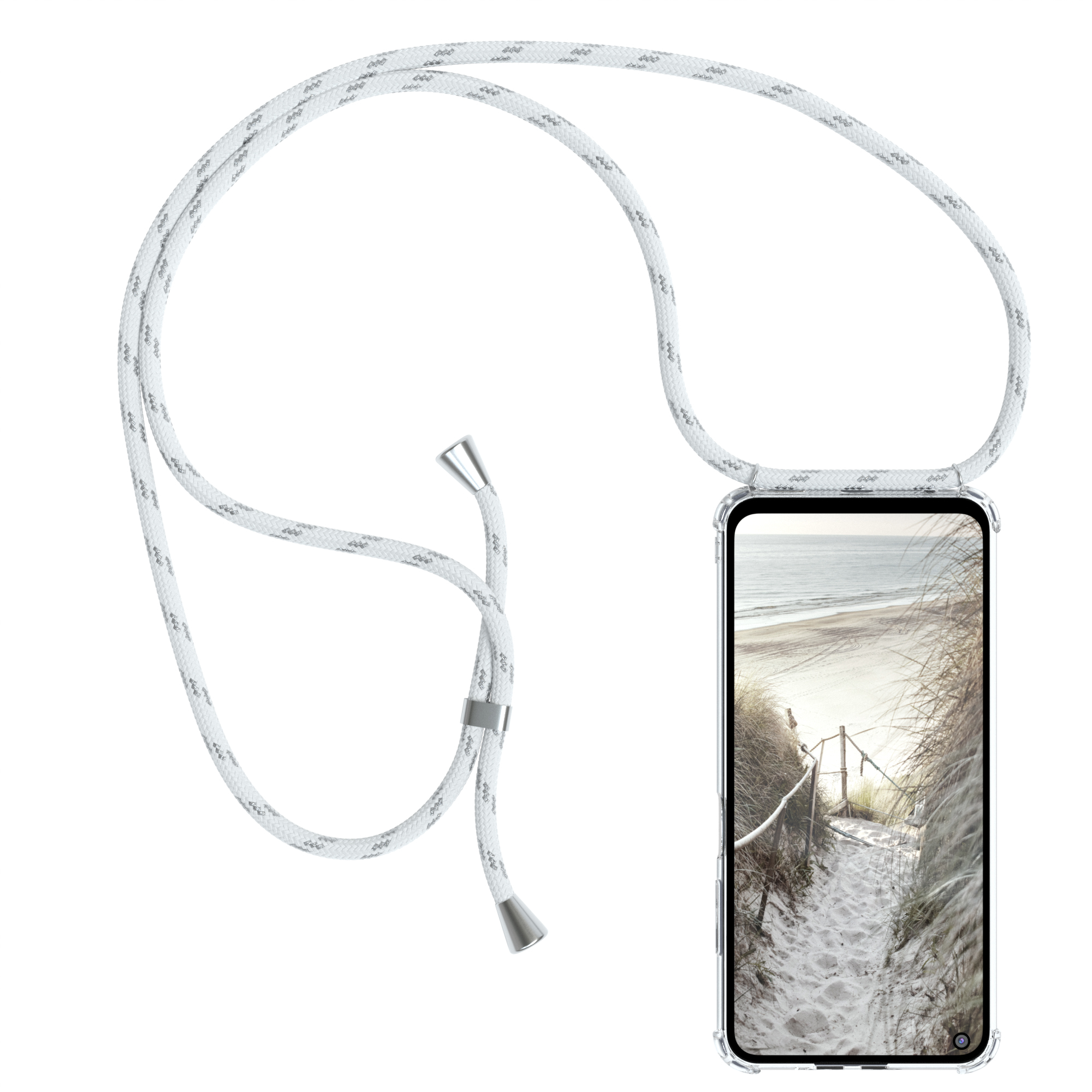 EAZY CASE Clear Cover mit Umhängeband, / Weiß Xiaomi, Note Clips Silber 9T, Redmi Umhängetasche