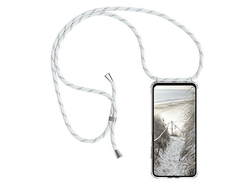 EAZY CASE Clear Cover mit Umhängeband, Umhängetasche, Xiaomi, Redmi Note 9T, Weiß / Clips Silber