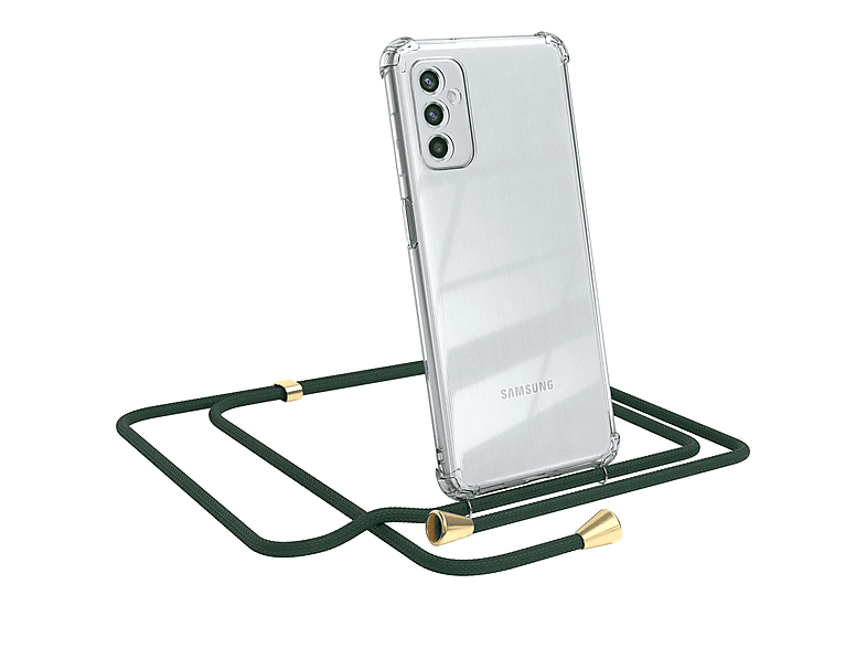EAZY CASE Clear Cover mit Umhängeband, Umhängetasche, Samsung, Galaxy M52 5G, Grün / Clips Gold