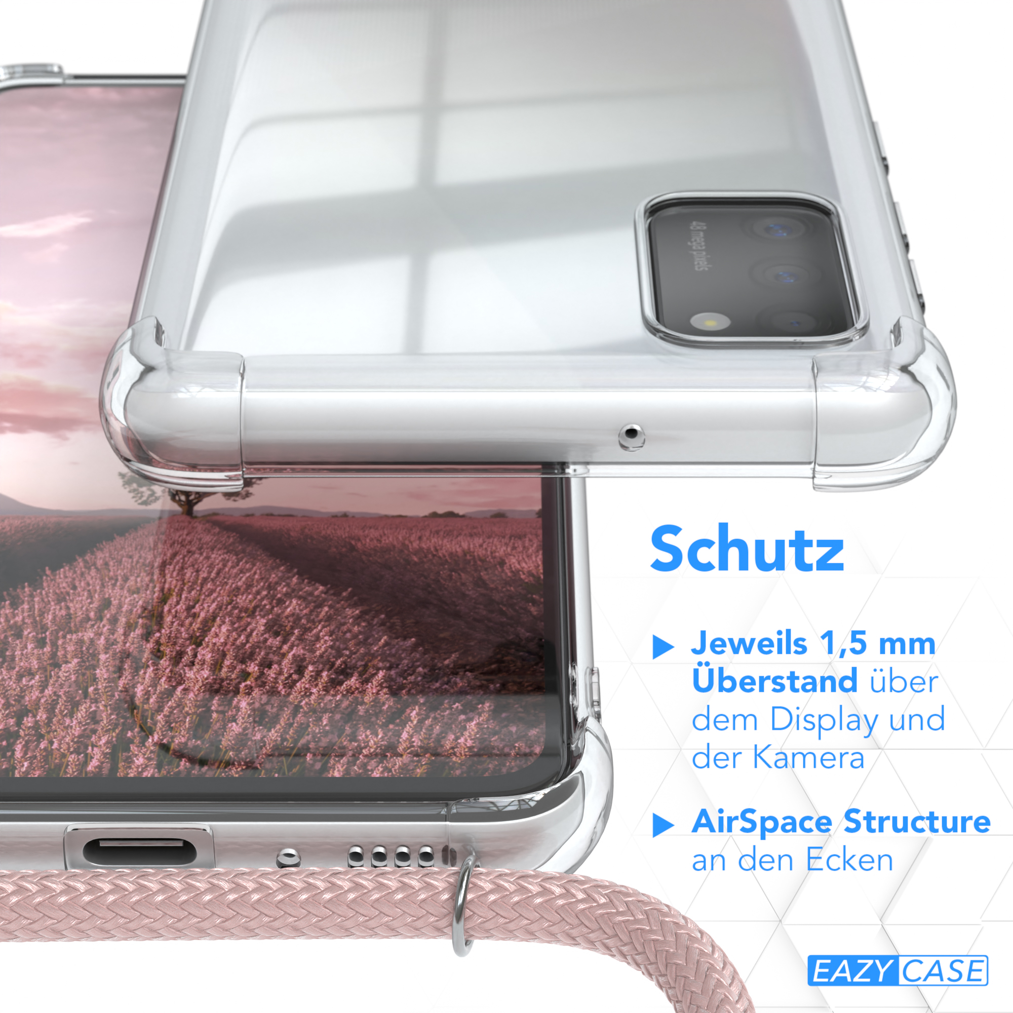 Nahaufnahme einer Handyhülle, die ihre Schutzfunktionen und Design-Details hervorhebt.