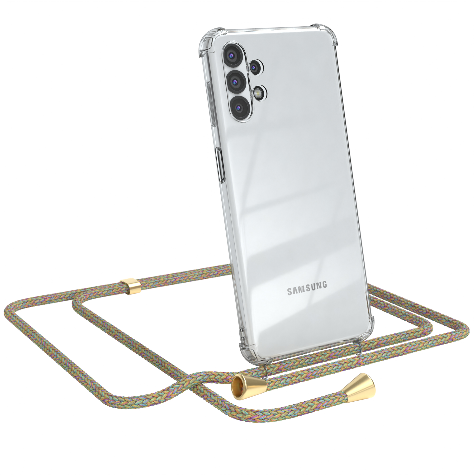 Galaxy Clips mit CASE Clear Gold Bunt Cover Umhängetasche, A32 / EAZY 5G, Samsung, Umhängeband,