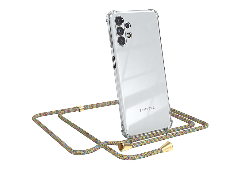 EAZY CASE Clear Cover mit Umhängeband, Umhängetasche, Samsung, Galaxy A32 5G, Bunt / Clips Gold