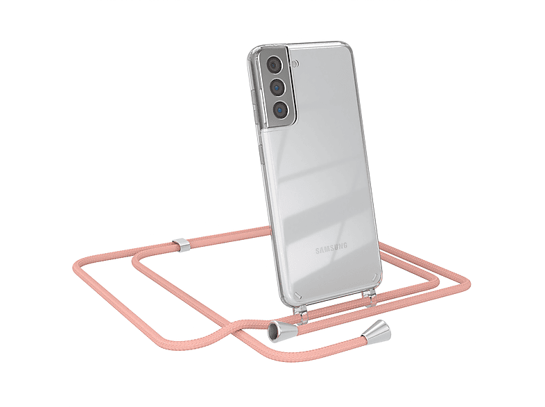 EAZY CASE Clear Cover mit Umhängeband, Umhängetasche, Samsung, Galaxy S21 5G, Altrosa Uni
