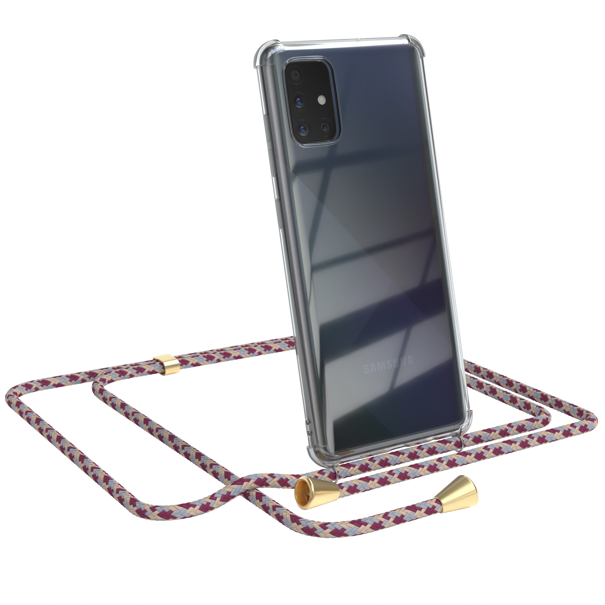 A71, Umhängetasche, CASE Galaxy Umhängeband, mit Clear Samsung, Cover EAZY Rot Beige Gold Camouflage / Clips