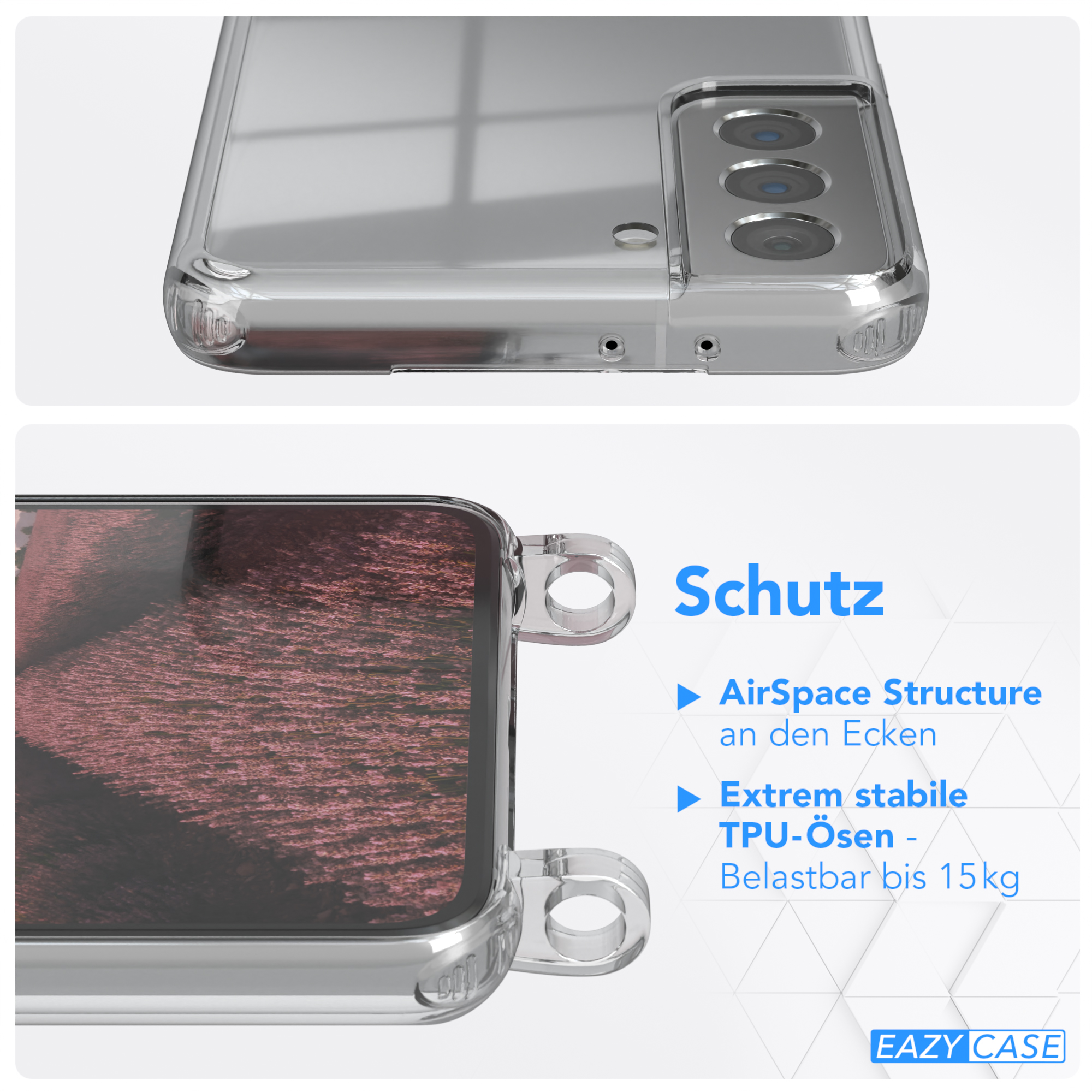 EAZY CASE S21 Umhängetasche, Altrosa Uni Umhängeband, Galaxy Samsung, mit Clear Cover 5G