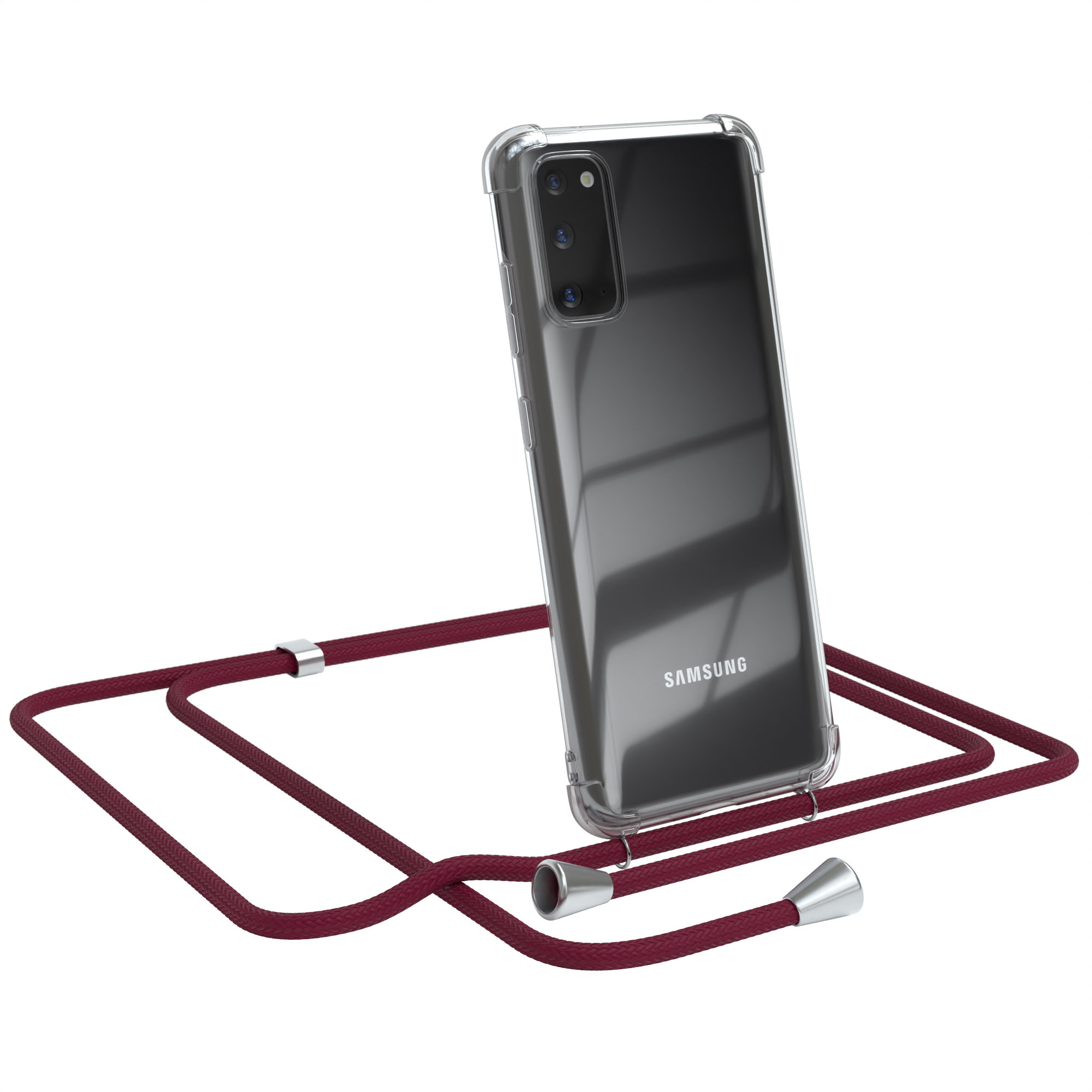 Galaxy Samsung, Rot Clips Bordeaux Silber S20, CASE Clear / Umhängeband, Umhängetasche, Cover mit EAZY