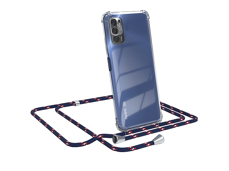 EAZY CASE mit / Umhängetasche, Clips Blau 5G, Camouflage Redmi Umhängeband, Clear Xiaomi, Cover 10 Silber Note