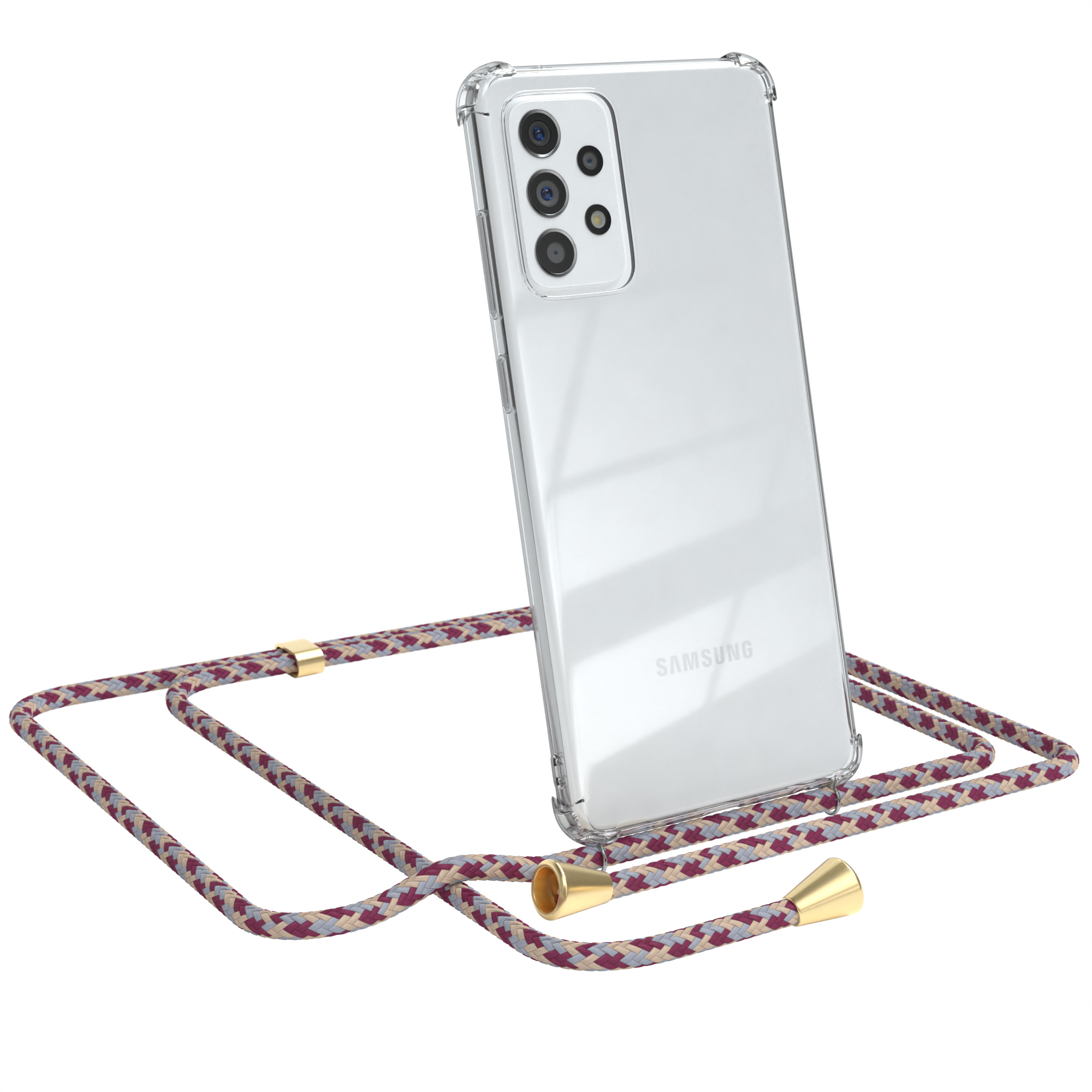 Rot Umhängeband, Beige CASE Clips / Umhängetasche, Camouflage A72 Clear Samsung, Galaxy EAZY 5G, / mit Gold Cover A72