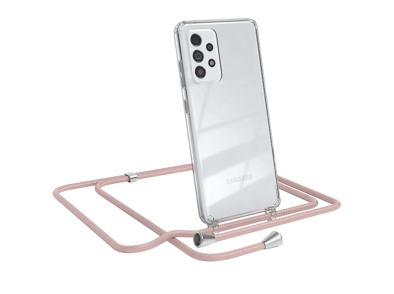 EAZY CASE Clear Cover mit Umhängeband, Umhängetasche, Samsung, Galaxy A52 / A52 5G / A52s 5G, Rosé / Clips Silber