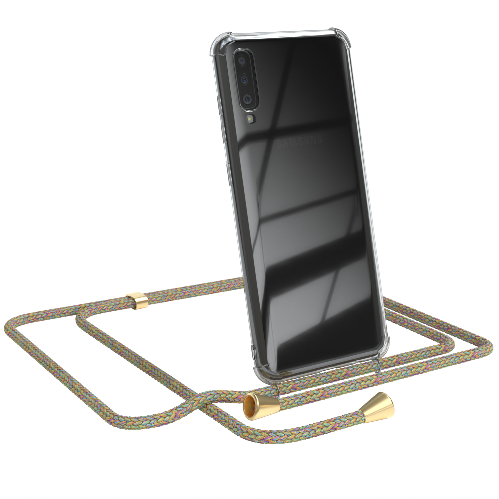 Umhängeband, Cover Umhängetasche, Bunt Clips Samsung, EAZY Galaxy Gold mit / A70, CASE Clear