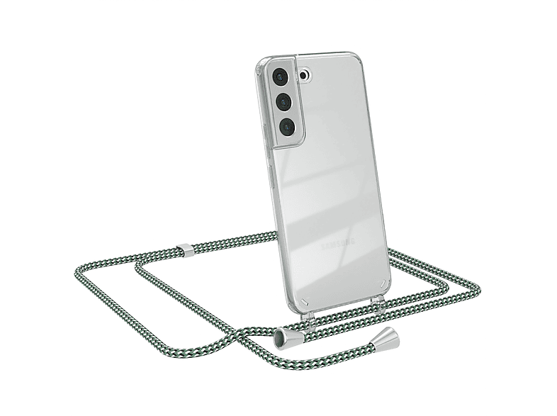 EAZY CASE Clear Cover mit Umhängeband, Umhängetasche, Samsung, Galaxy S22 5G, Grün Weiß