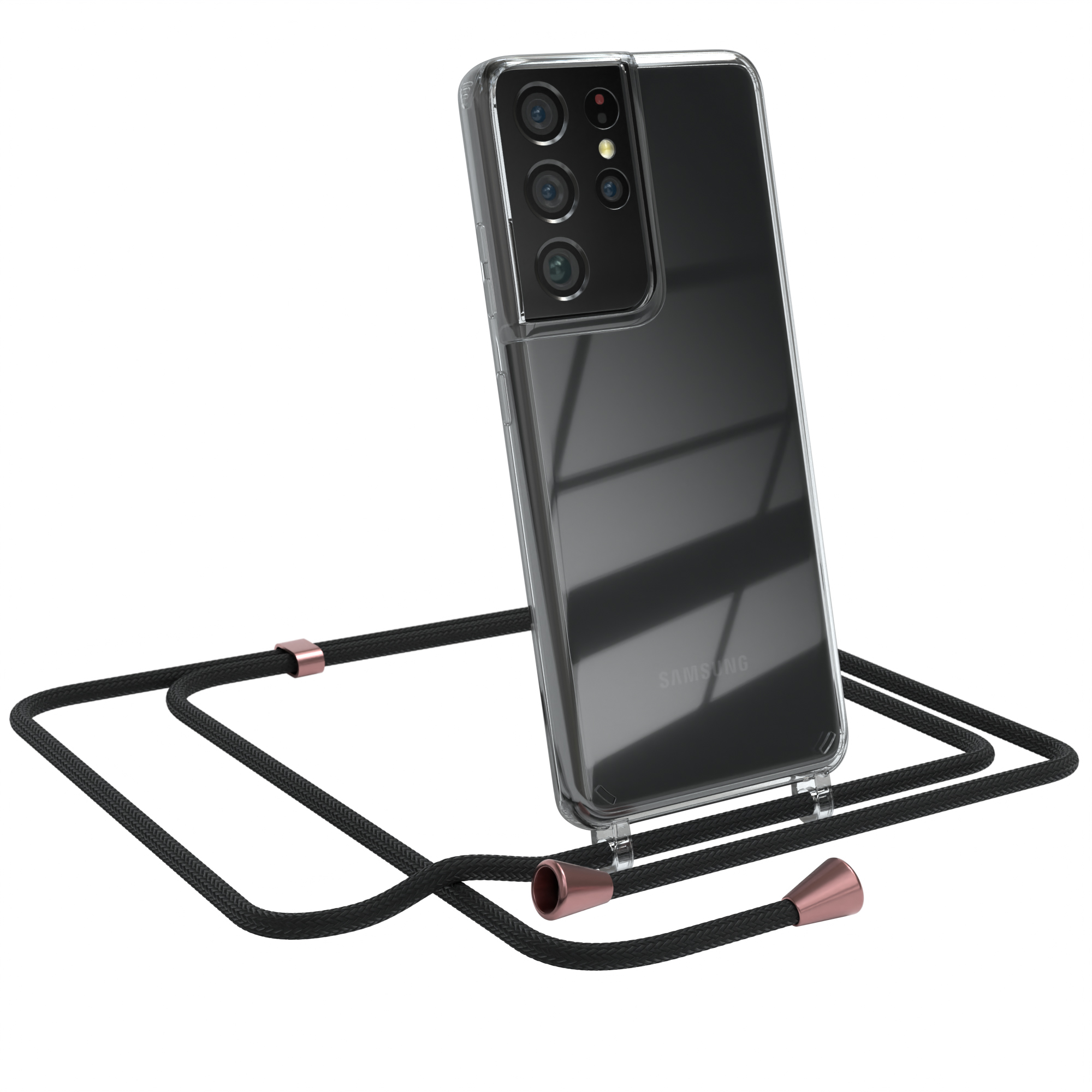 Rosé Clips Clear Cover Schwarz mit 5G, S21 / Ultra EAZY Samsung, CASE Galaxy Umhängetasche, Umhängeband,