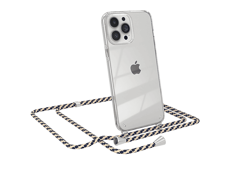 EAZY CASE Clear Cover mit Umhängeband, Umhängetasche, Apple, iPhone 13 Pro Max, Taupe Camouflage