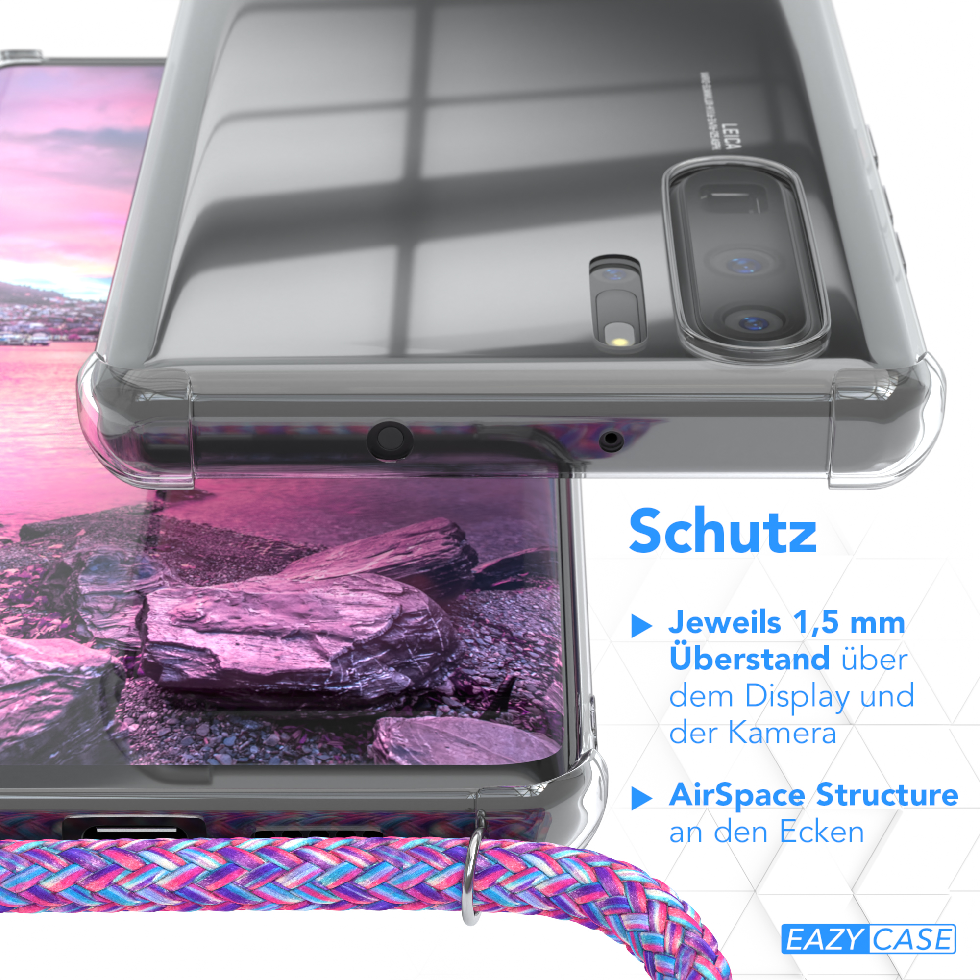 EAZY CASE Clear Cover mit Umhängeband, / Pro, Lila P30 Huawei, Silber Umhängetasche, Clips
