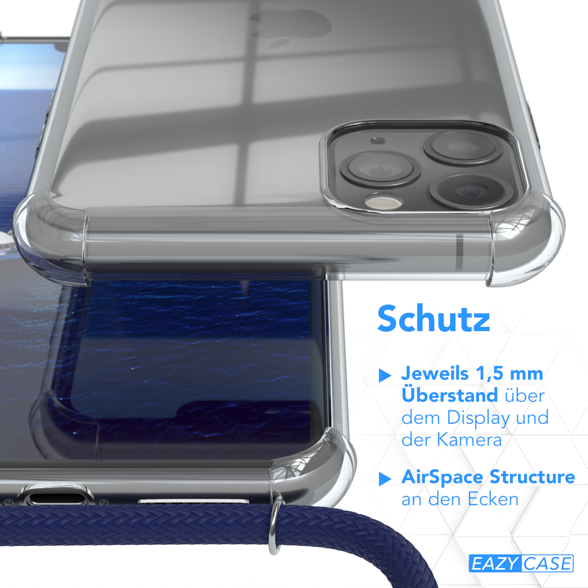 Nahaufnahme der Handyhülle, die Details zeigt, einschließlich AirSpace-Struktur und TPU-Ösen.