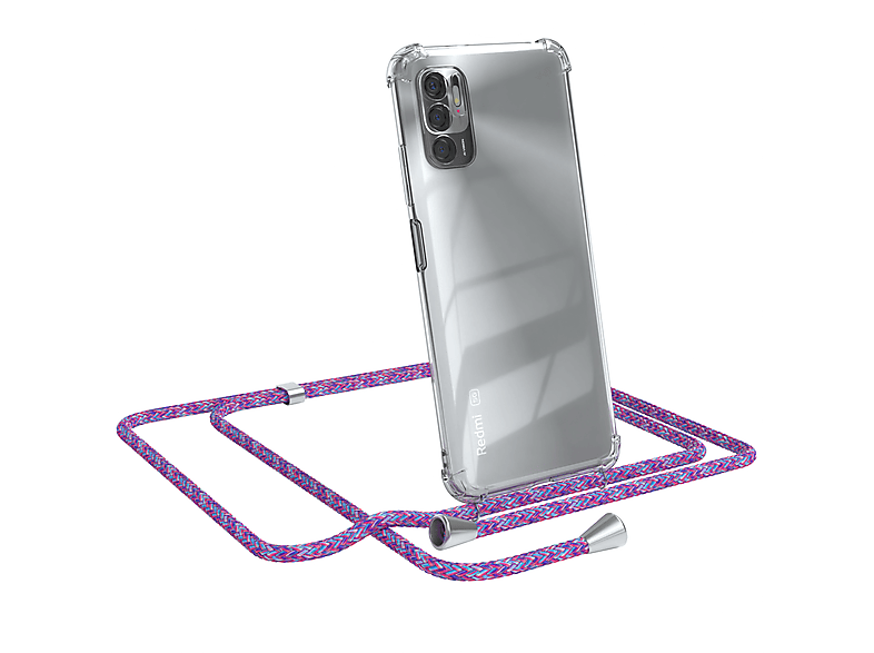Lila CASE mit Umhängeband, 10 5G, Umhängetasche, Cover Xiaomi, Note EAZY Redmi Clear Silber Clips /