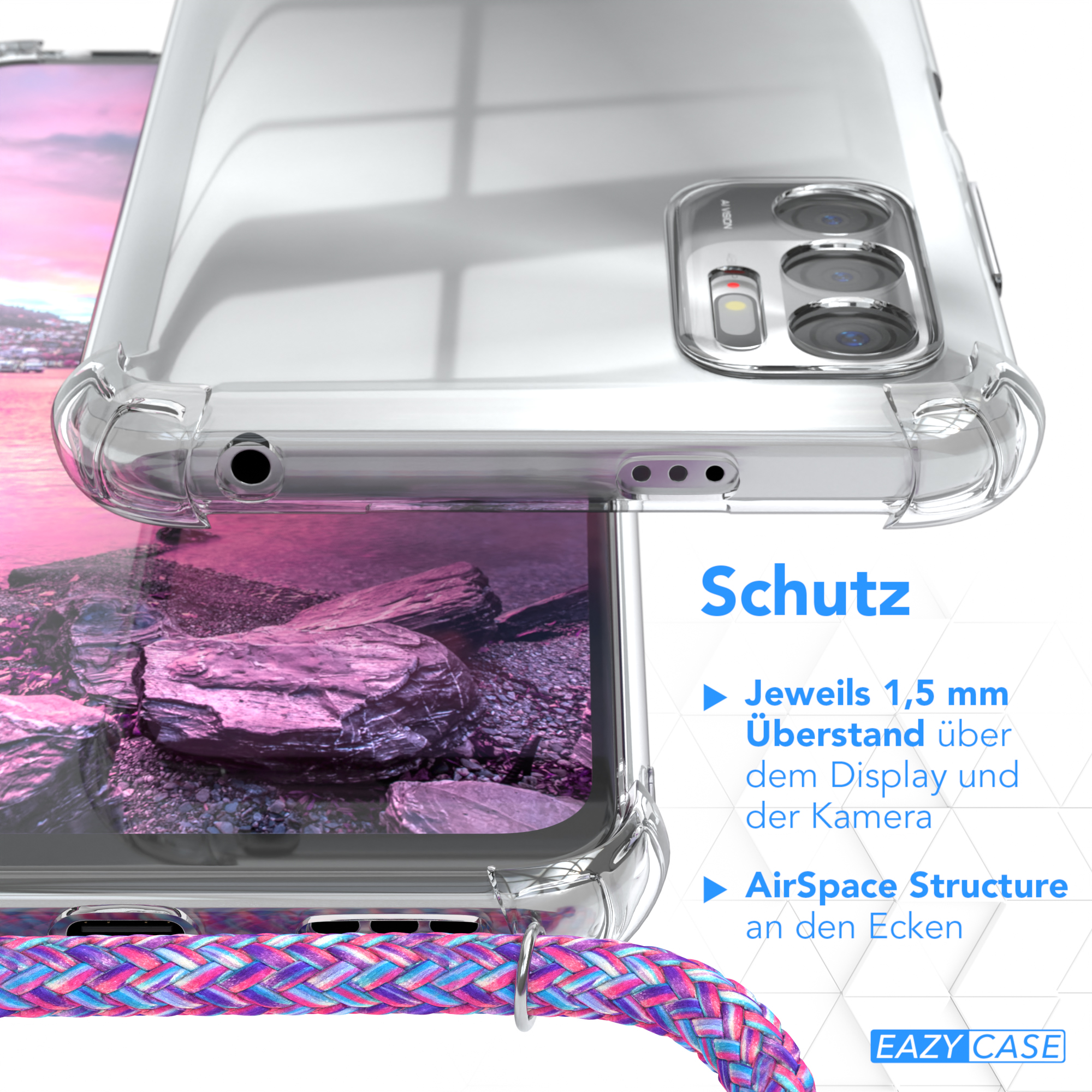 EAZY CASE Clear Cover mit Lila 5G, Xiaomi, Umhängetasche, Clips Umhängeband, Note 10 / Silber Redmi