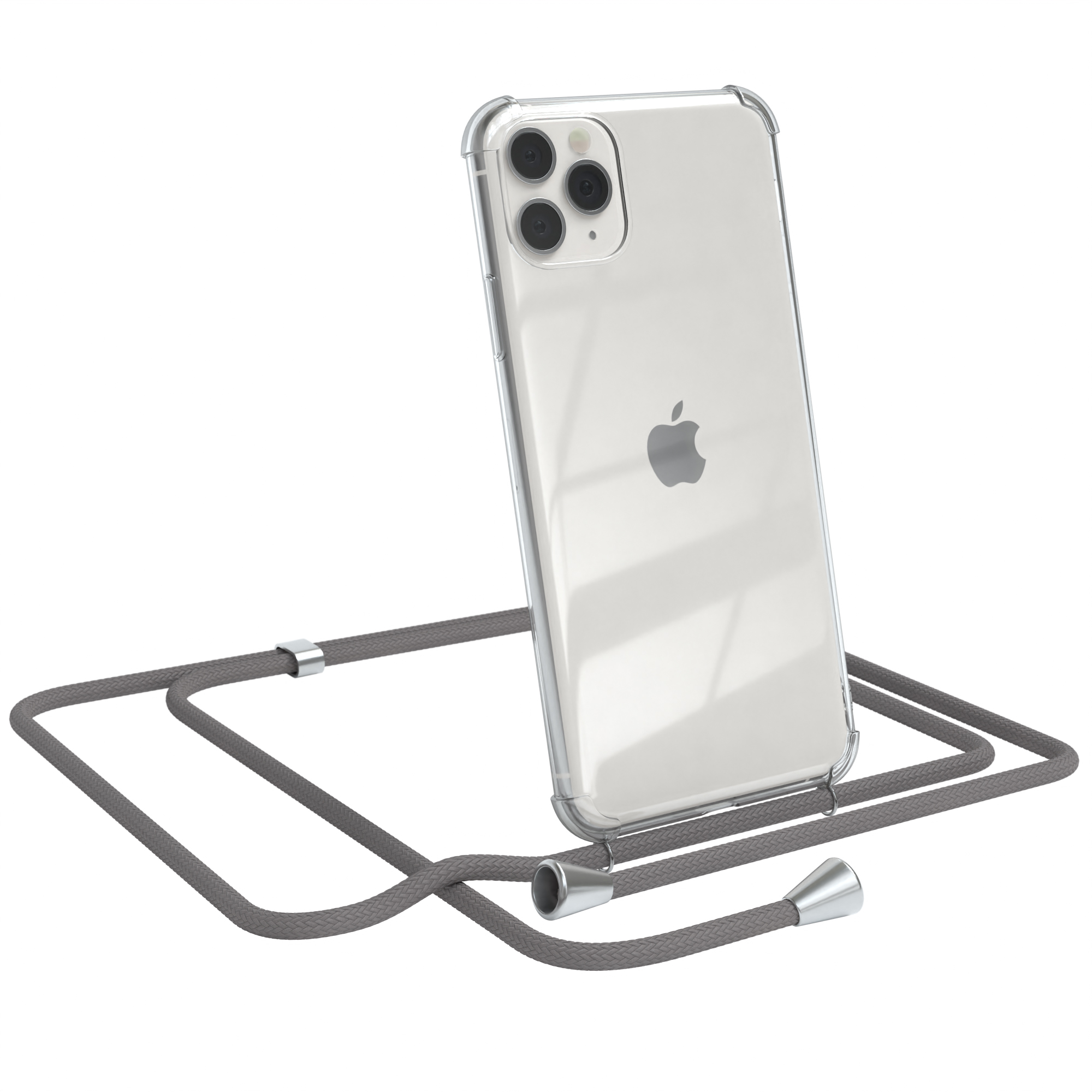 EAZY Clear CASE Grau Silber Clips 11 Max, Pro Umhängetasche, mit Apple, Cover / iPhone Umhängeband,