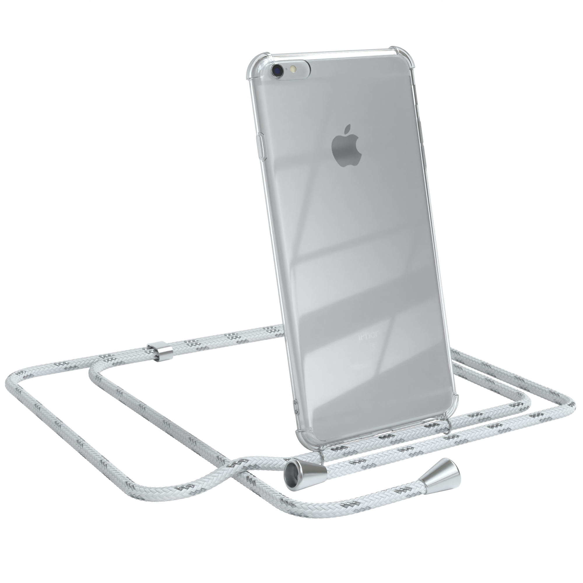 EAZY CASE Clear Apple, Weiß Plus Plus, iPhone 6 Clips mit / Silber 6S / Umhängeband, Cover Umhängetasche