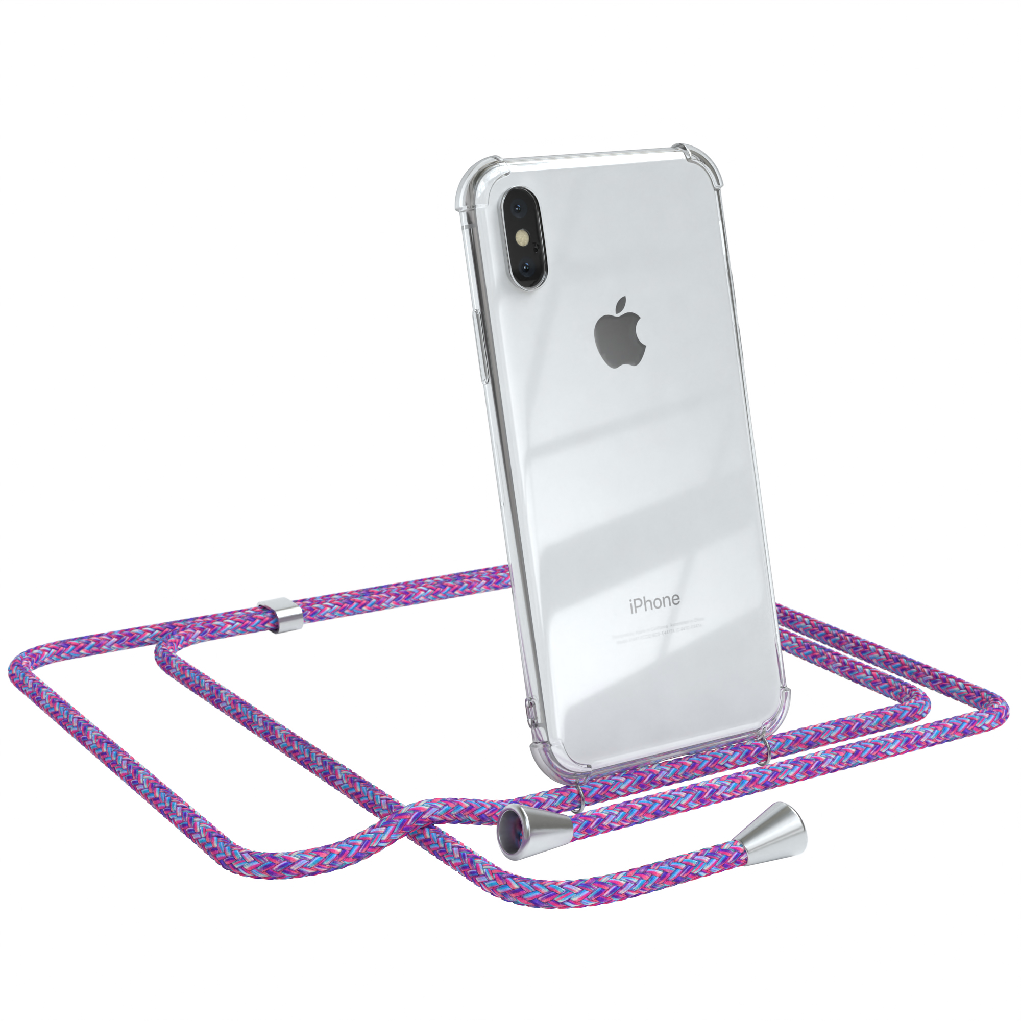 Cover CASE Clips XS Umhängeband, Umhängetasche, Apple, Lila Silber EAZY Clear mit Max, / iPhone