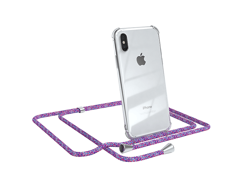 EAZY CASE Clear Cover mit Umhängeband, Umhängetasche, Apple, iPhone XS Max, Lila / Clips Silber