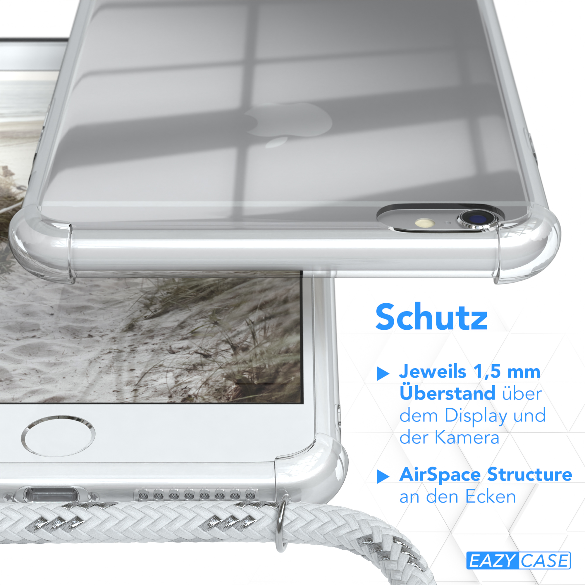 Apple, / CASE Cover Weiß Silber Clear mit Plus, Umhängetasche, Plus iPhone Clips 6 6S / Umhängeband, EAZY