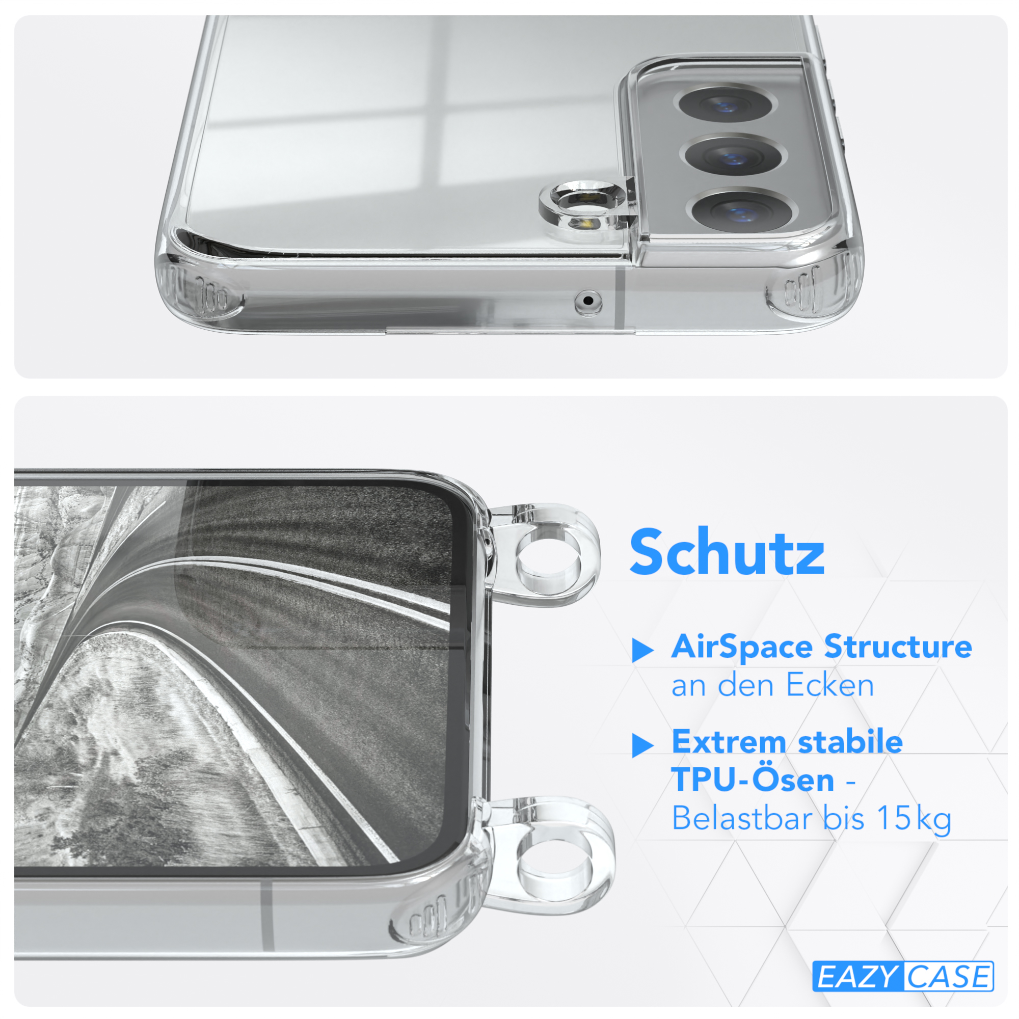 / CASE S22 Cover Galaxy Grau Samsung, Umhängetasche, EAZY Clear mit Clips 5G, Silber Umhängeband,